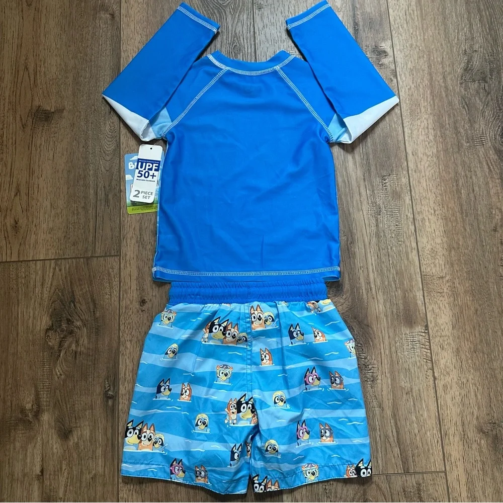 NWT!! Children’s Bluey Swim Outfit, UPF 50+, Swim Trunks, Rash Guard, Unisex, 3T